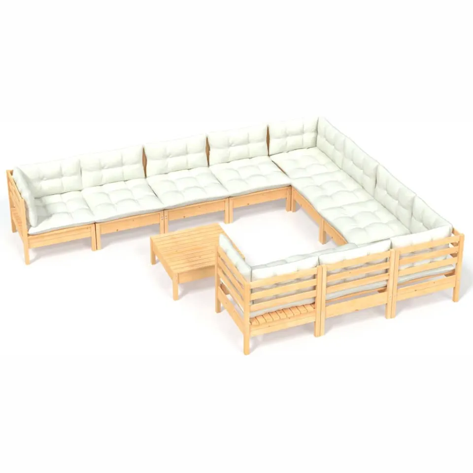 vidaXL 11-delige Loungeset met crèmekleurige kussens grenenhout, foto 4