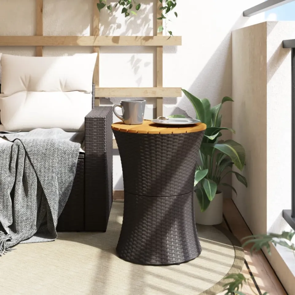 vidaXL Tuinbijzettafel trommelvormig poly rattan en massief hout zwart, foto 3