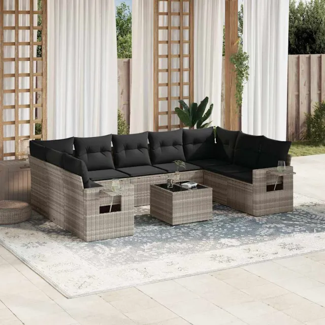 vidaXL 10-delige Loungeset met kussens poly rattan lichtgrijs grijs, foto 2