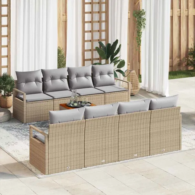 vidaXL Tuinbankenset 9 st Beige poly rattan, foto 2