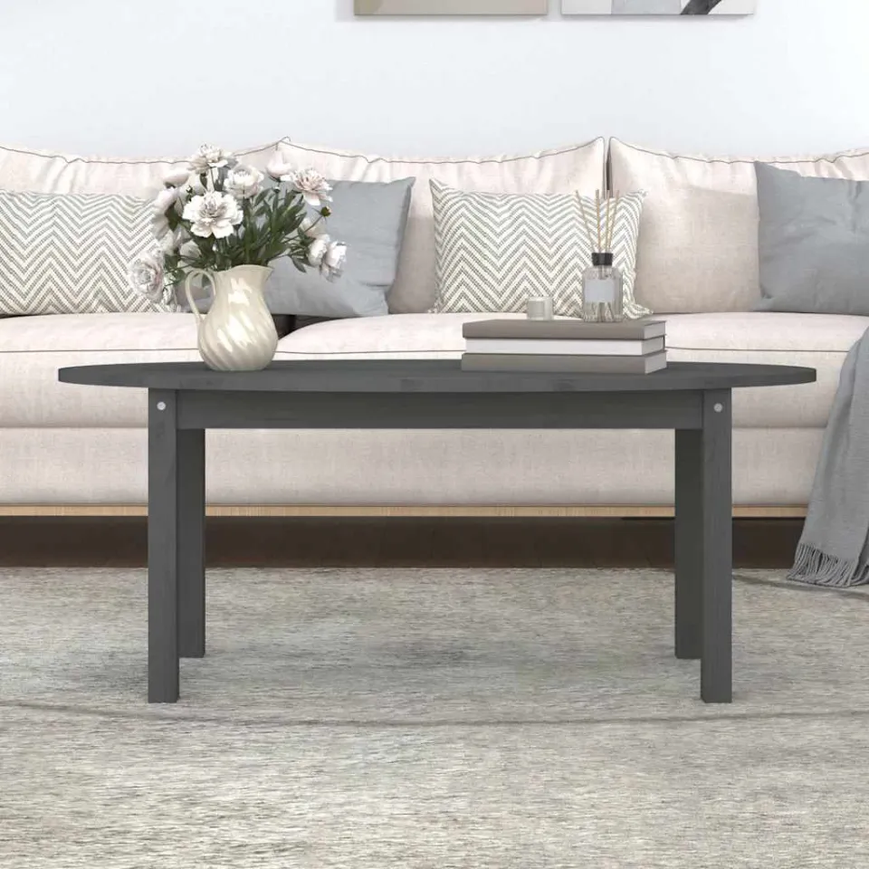 vidaXL Salontafel 110x55x45 cm massief grenenhout grijs, foto 3
