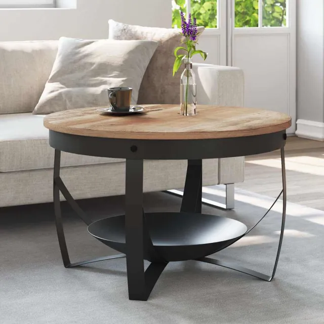 vidaXL Salontafel Ø 68x43 cm ruw mangohout bruin, foto 2