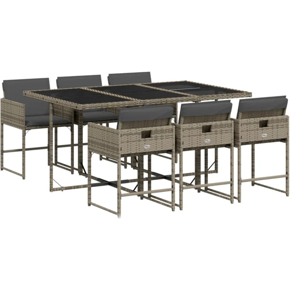 vidaXL 7-delige Tuinset met kussens poly rattan grijs
