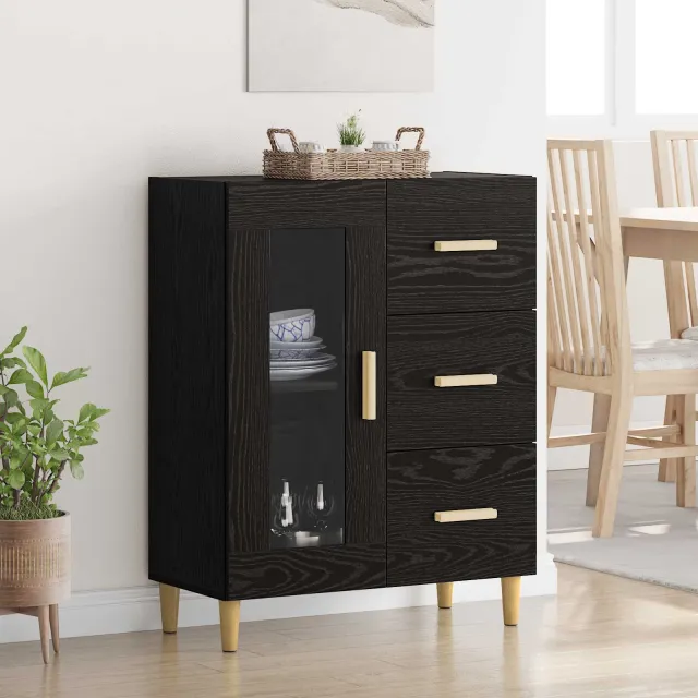 vidaXL Dressoir Zwart Eiken 69,5 x 34 x 90 cm Bewerkt hout, foto 2