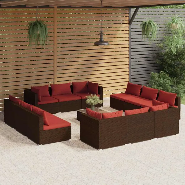 vidaXL 13-delige Loungeset met kussens poly rattan bruin, foto 2