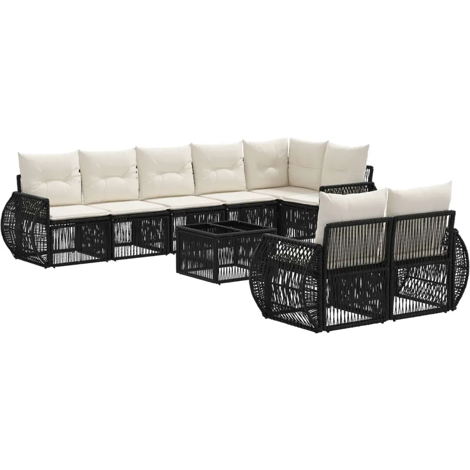 vidaXL Tuinbankenset 9 st Zwart en Cream Wit poly rattan, foto 3
