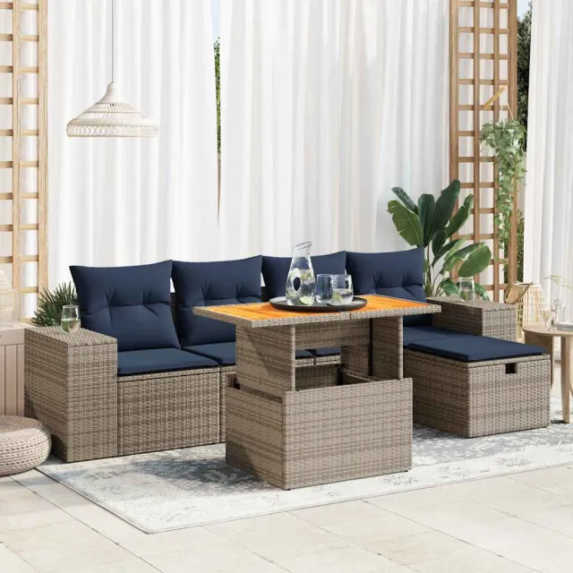 vidaXL 6-delige Loungeset met kussens poly rattan acacia zwart, foto 2