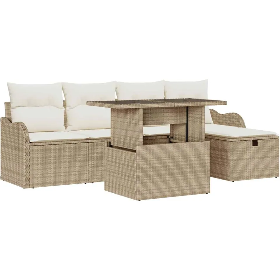 vidaXL Tuin Sofa Set 6 st Beige poly rattan