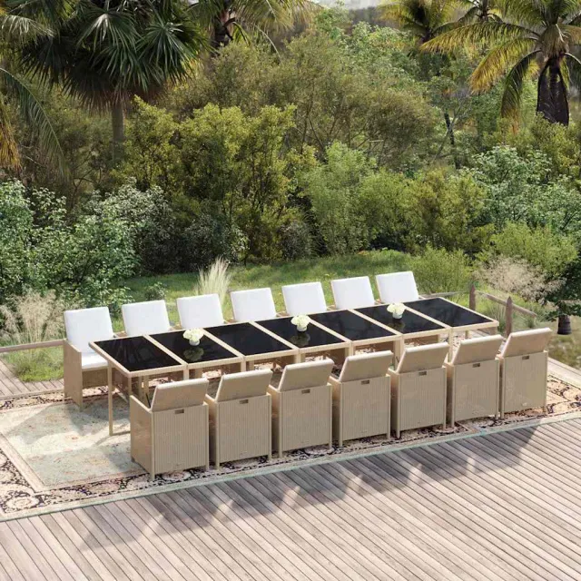 vidaXL 15-delige Tuinset met kussens poly rattan beige, foto 2