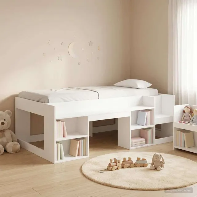 vidaXL Jeugd bedframe met opbergruimte Wit 90 x 200 cm Bewerkt hout