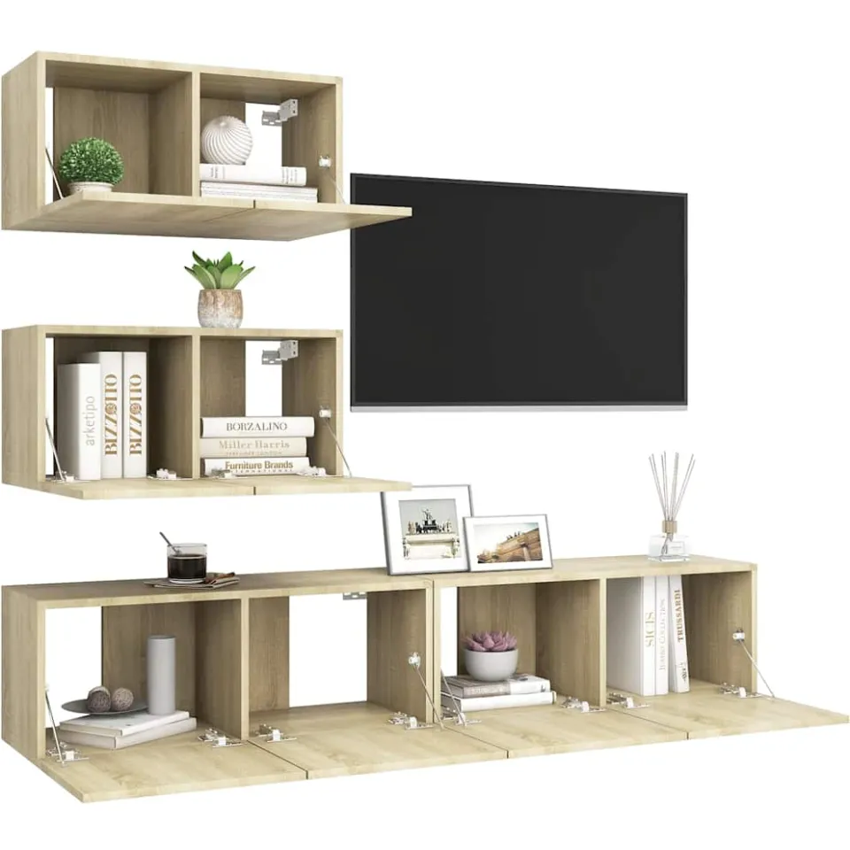 vidaXL 4-delige Tv-meubelset bewerkt hout sonoma eikenkleurig, foto 3