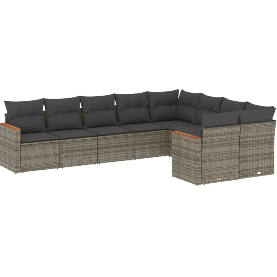 vidaXL 9-delige Loungeset met kussens poly rattan grijs, foto 3