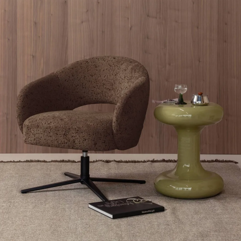 WOOOD Pico Draaifauteuil - Wollig Structuur - Bruin - 74x71x69, foto 2