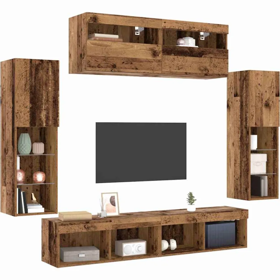 vidaXL Tv-meubelset 6 st 30,5 x 30 x 102 cm Oud hout bruin, foto 3