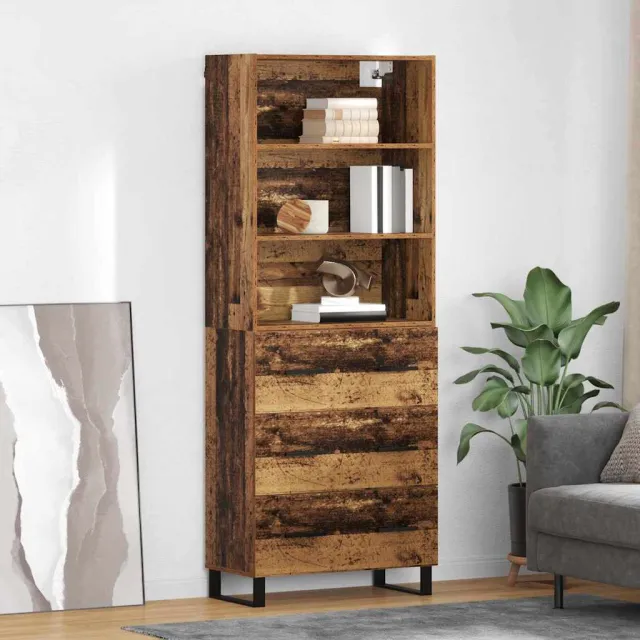 vidaXL Hoge kast 2 st Oudhout 69,5 x 34 x 180 cm Bewerkt hout en glas Bruin