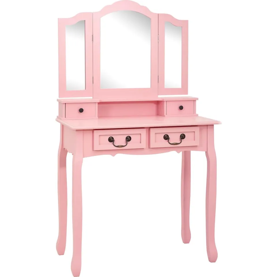 vidaXL Kaptafelset met kruk 80x69x141 cm paulowniahout roze, foto 2
