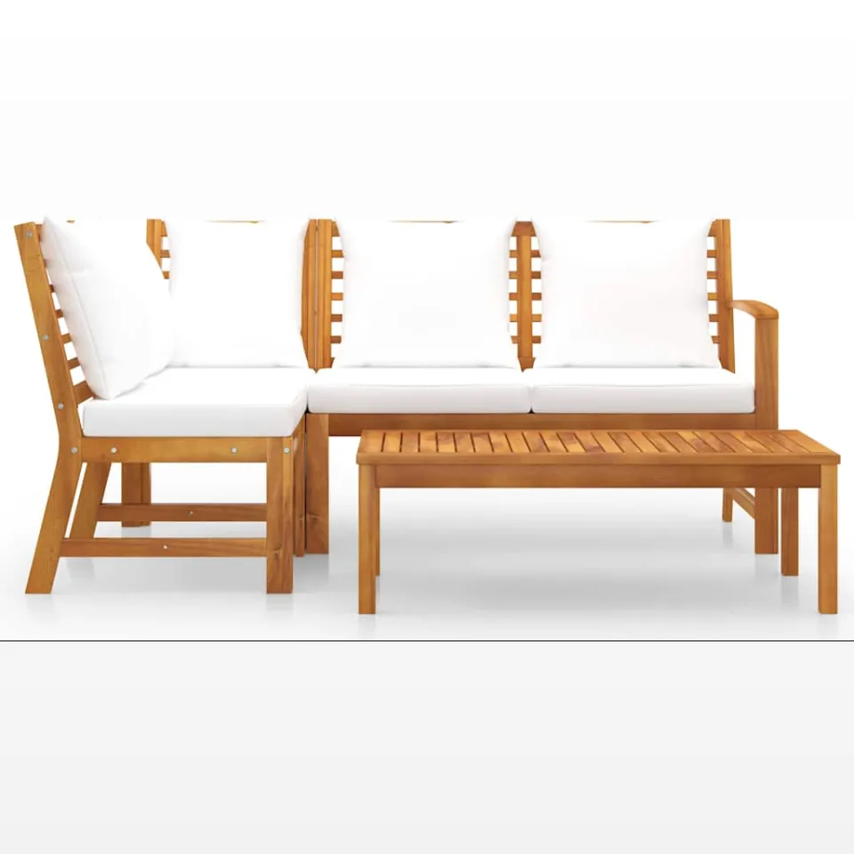 vidaXL 4-delige Loungeset met kussens massief acaciahout crème