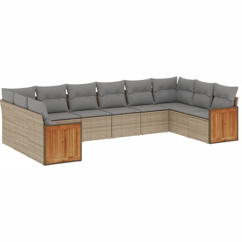 vidaXL 10-delige Loungeset met kussens poly rattan beige, foto 3