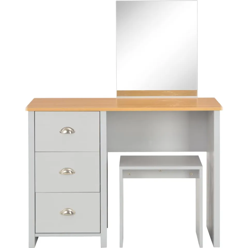vidaXL Kaptafel met spiegel en krukje 104x45x131 cm grijs, foto 4