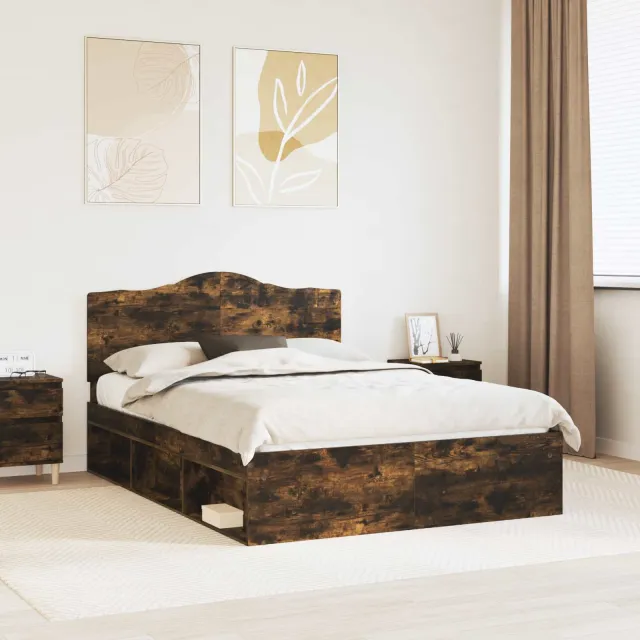 vidaXL Bedframe Gerookt eiken 140 x 200 cm Massief grenenhout Bruin