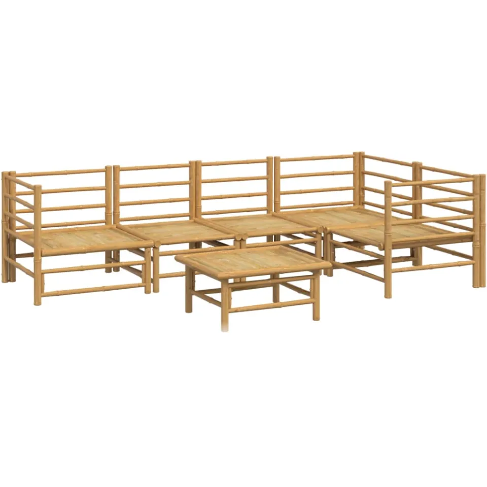 vidaXL 6-delige Loungeset met kussens bamboe lichtgrijs bruin, foto 3