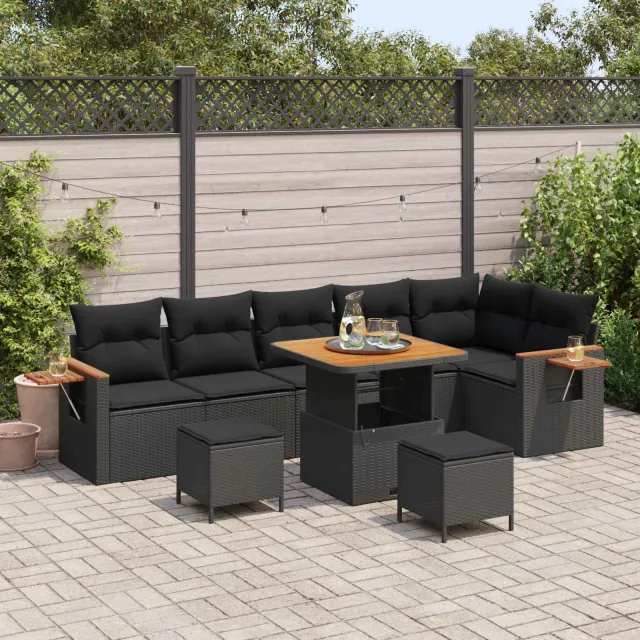 vidaXL Tuinbankenset 9 st Zwart poly rattan