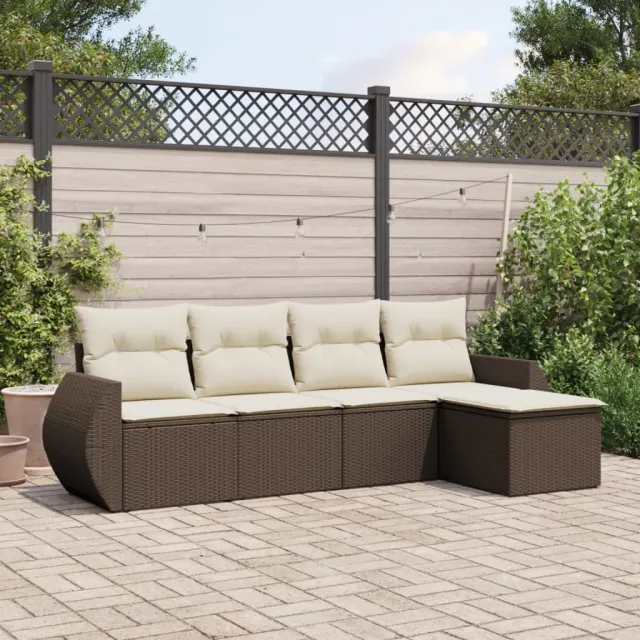 vidaXL 5-delige Loungeset met kussens poly rattan bruin, foto 2