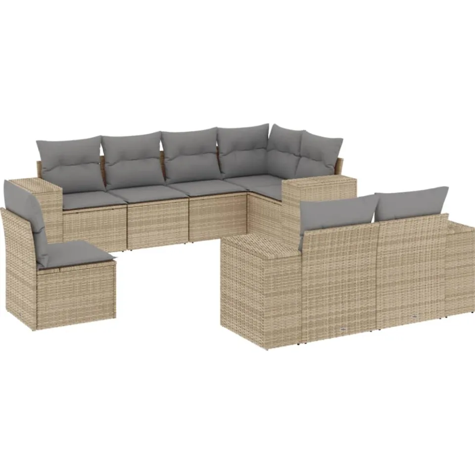 vidaXL 8-delige Loungeset met kussens poly rattan beige, foto 3
