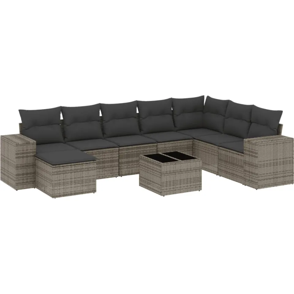 vidaXL 9-delige Loungeset met kussens poly rattan grijs, foto 3