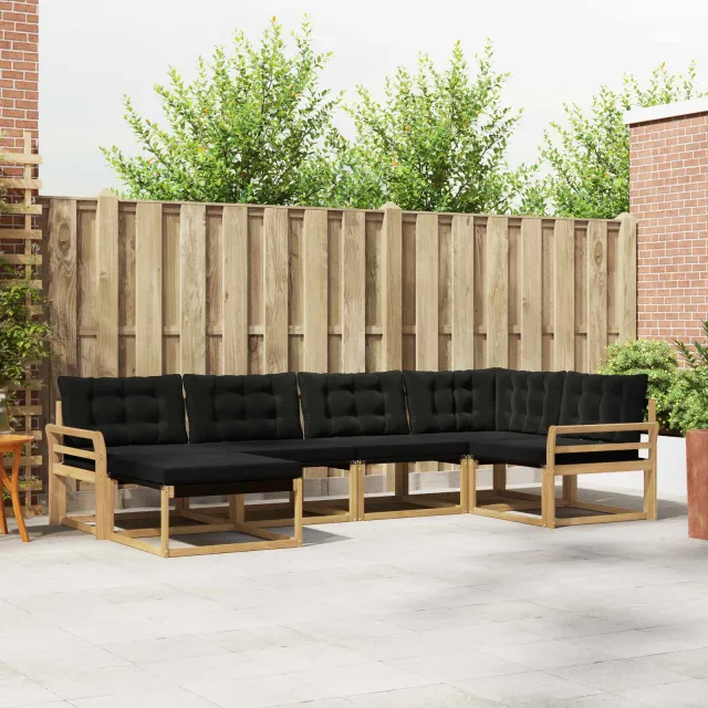 vidaXL Buiten bankenset 6 st Wit en zwart Massief Acaciahout