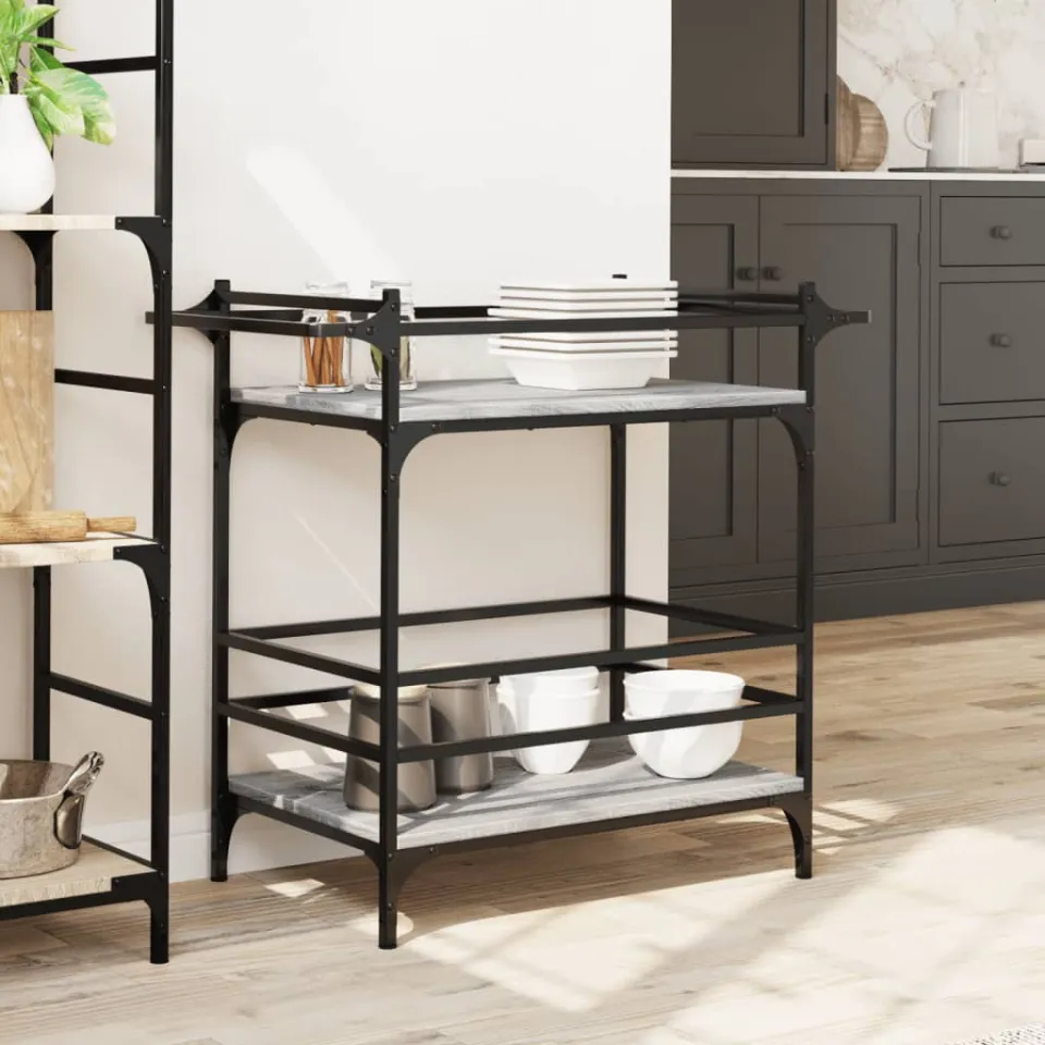 vidaXL Keukentrolley 82x40x78,5 cm bewerkt hout grijs sonoma eiken, foto 3