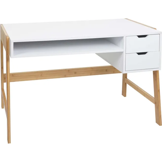 MCW Bureau MCW-K12, bureau computerbureau werktafel, lade, bamboe 76x115x58cm ~ wit