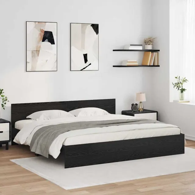 vidaXL Bedframe met hoofdeinde Zwart Eiken 200 x 200 cm Bewerkt hout