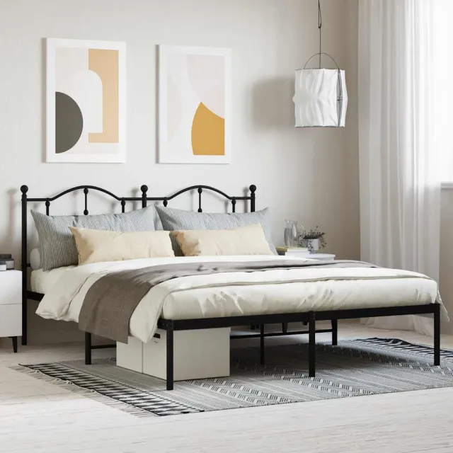 vidaXL Bedframe met hoofdbord metaal zwart 160x200 cm