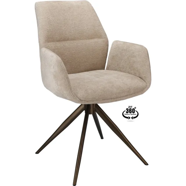 Icon Living Armstoel Waylon Stof Stella Natural Leg Bronze 360° Return-system Wit