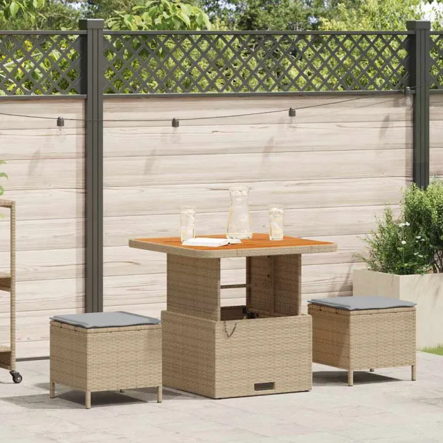 vidaXL Tuin eettafelset 3 st Beige poly rattan, foto 2