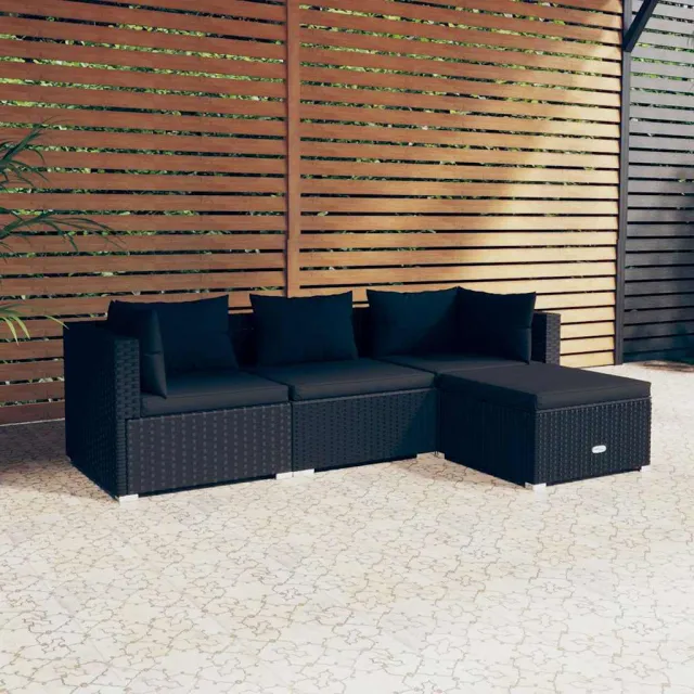 vidaXL 4-delige Loungeset met kussens poly rattan zwart, foto 2