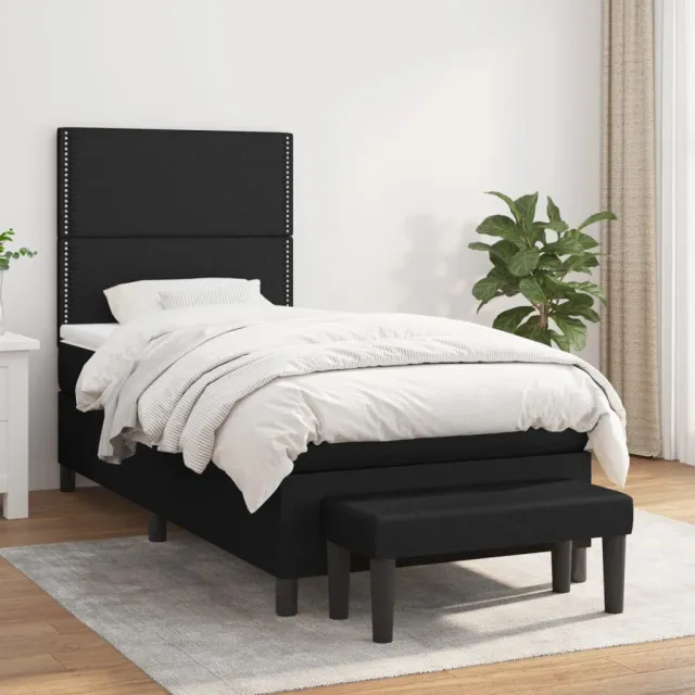 vidaXL Boxspring met matras stof zwart 100x200 cm