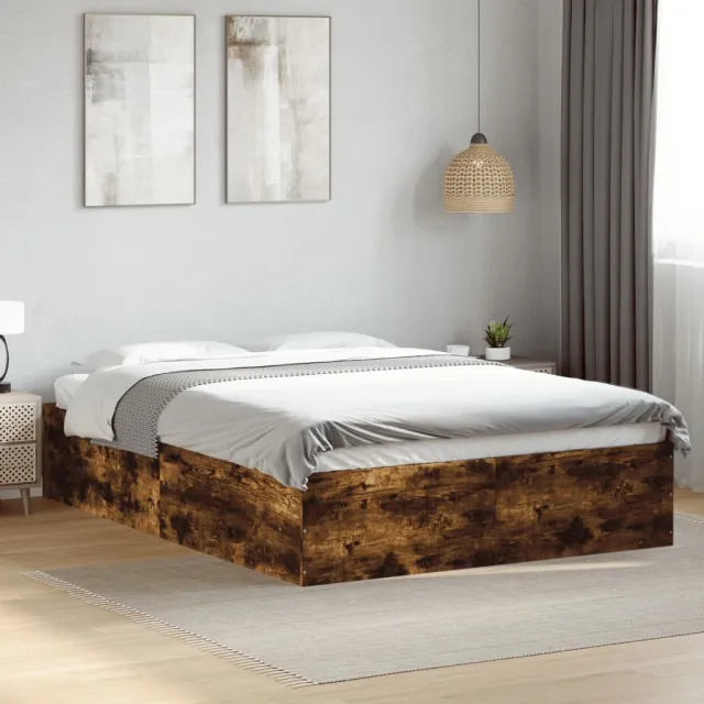 vidaXL Bedframe bewerkt hout gerookt eikenkleurig 120x190 cm Bruin