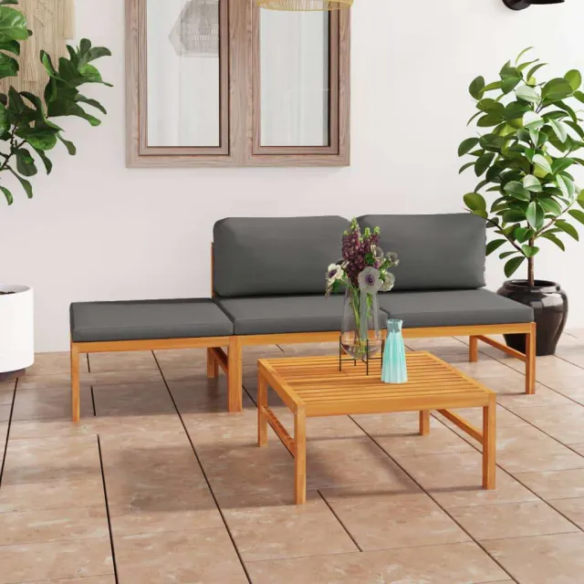 vidaXL 4-delige Loungeset met grijze kussens massief teakhout grijs, foto 2