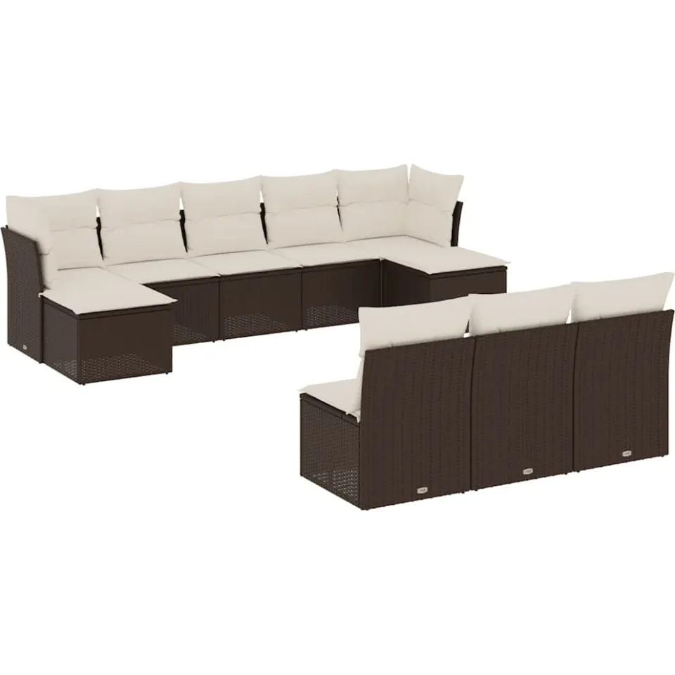 vidaXL 10-delige Loungeset met kussens poly rattan bruin