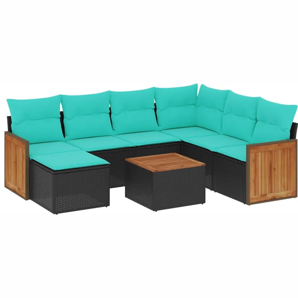 vidaXL 8-delige tuinbankset met kussens, zwart polyrotan, foto 3