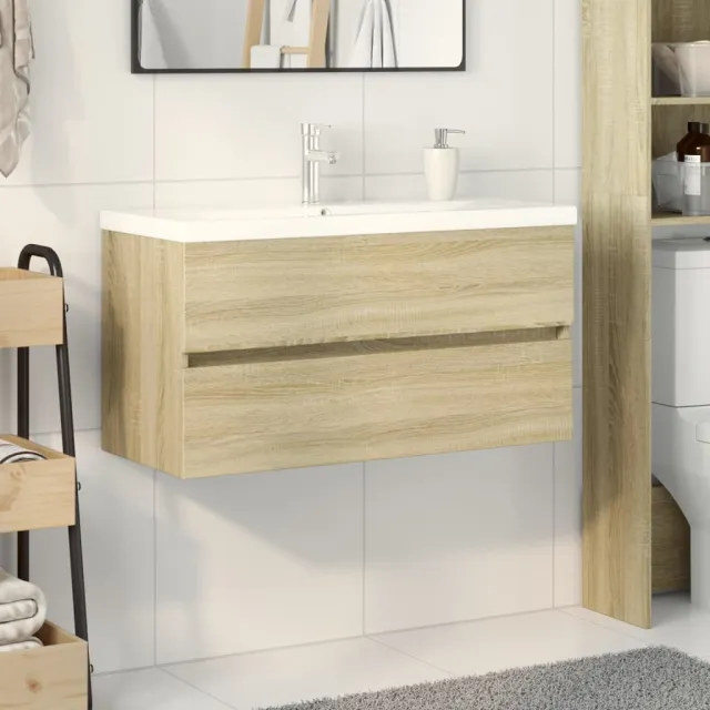 vidaXL 2-delige Badkamermeubelset keramiek en bewerkt hout bruin, foto 2