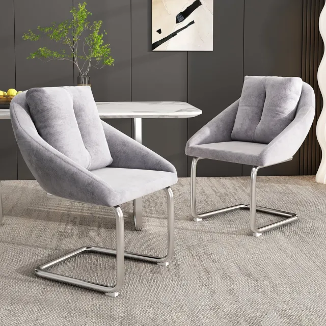 intebiki eetkamerstoelen - set van 2 - fauteuil voor de woonkamer - holle rugleuning en dik zitkussen - keukenstoelen - Fluwelen - ergonomische stoel - geschikt voor slaapkamers en woonkamers - Grijs