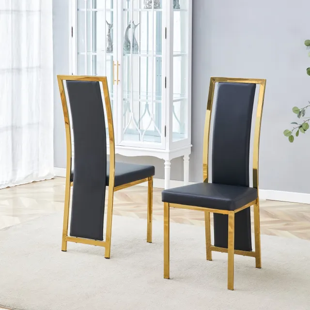 CHICFURN Eetkamerstoel - Hoge rugleuning - Metalen frame - Zwart goud Zwart en goud