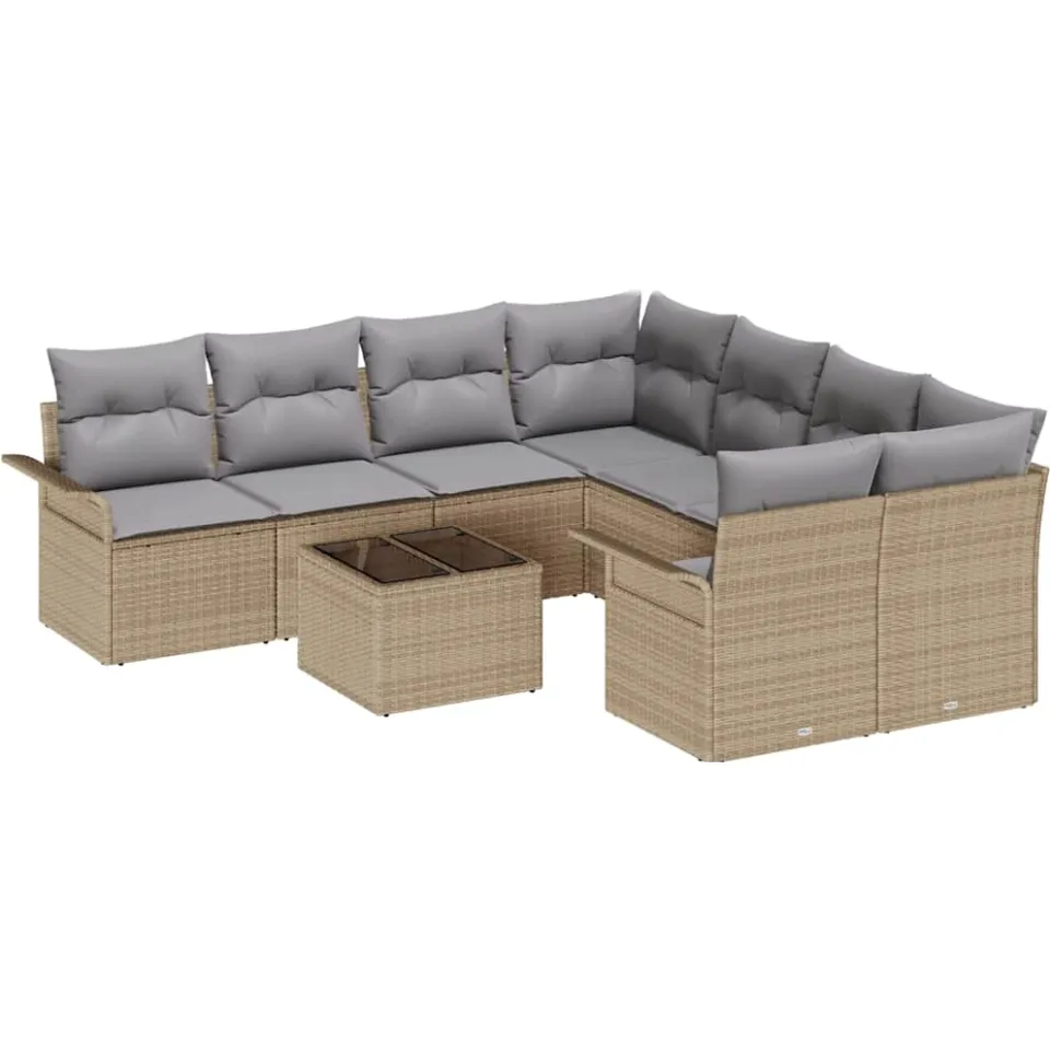vidaXL Tuin Sofa Set 9 st Beige poly rattan