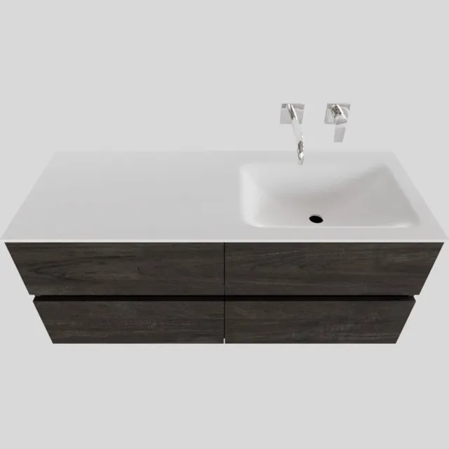 Boss & Wessing Badkamermeubel Solid Surface BWS Oslo 120x46 cm Rechts Wood Dark Brown 4 Laden (0 kraangaten) Houtlook