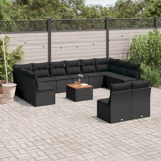 vidaXL 13-delige Loungeset met kussens poly rattan zwart, foto 2