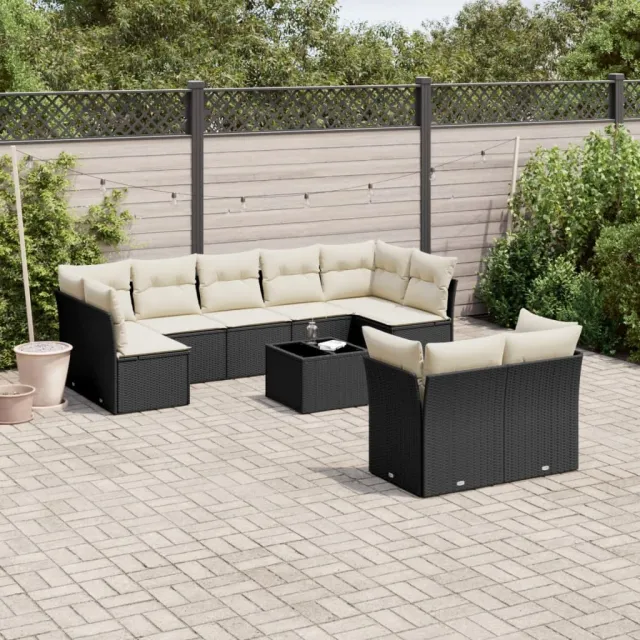 vidaXL 10-delige Loungeset met kussens poly rattan zwart, foto 2