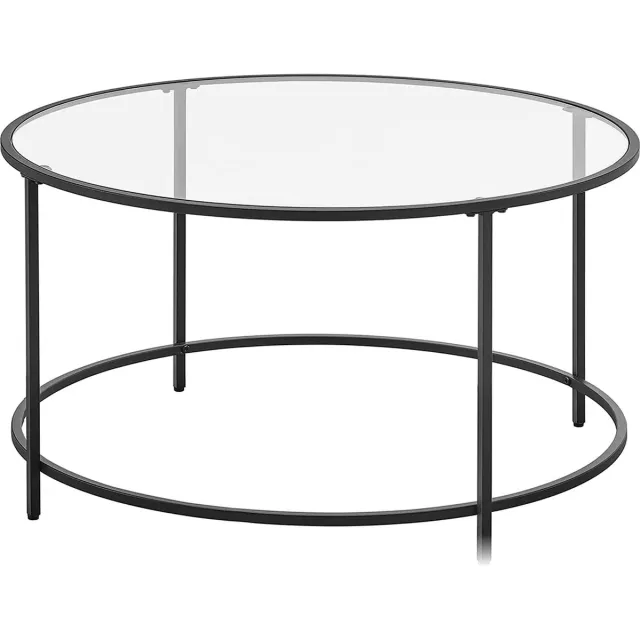 VASGALE Salontafel rond - Salontafel industrieel - Koffietafel - ‎93 x 93 x 7 cm - Glas - Staal - Zwart